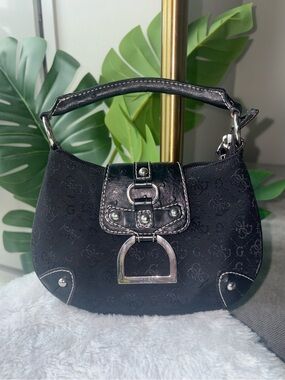 Vintage Y2K Guess Black Mini Bag Monogram Jacquard Silver Buckle Purse